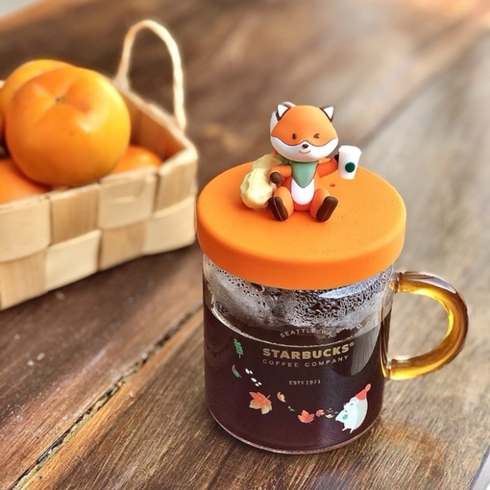 Starbucks Cup 2021 Autumn Maple Leaf Forest Cute Fox Glass Coffee Mug With Lid